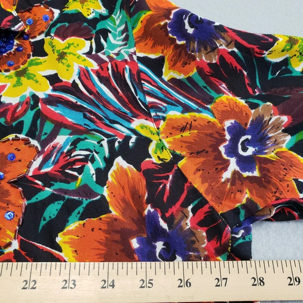 Chorus Girl Vintage 90s Beaded Floral Rayon Button Up Shirt Womens 22 Plus Size - Picture 5 of 14